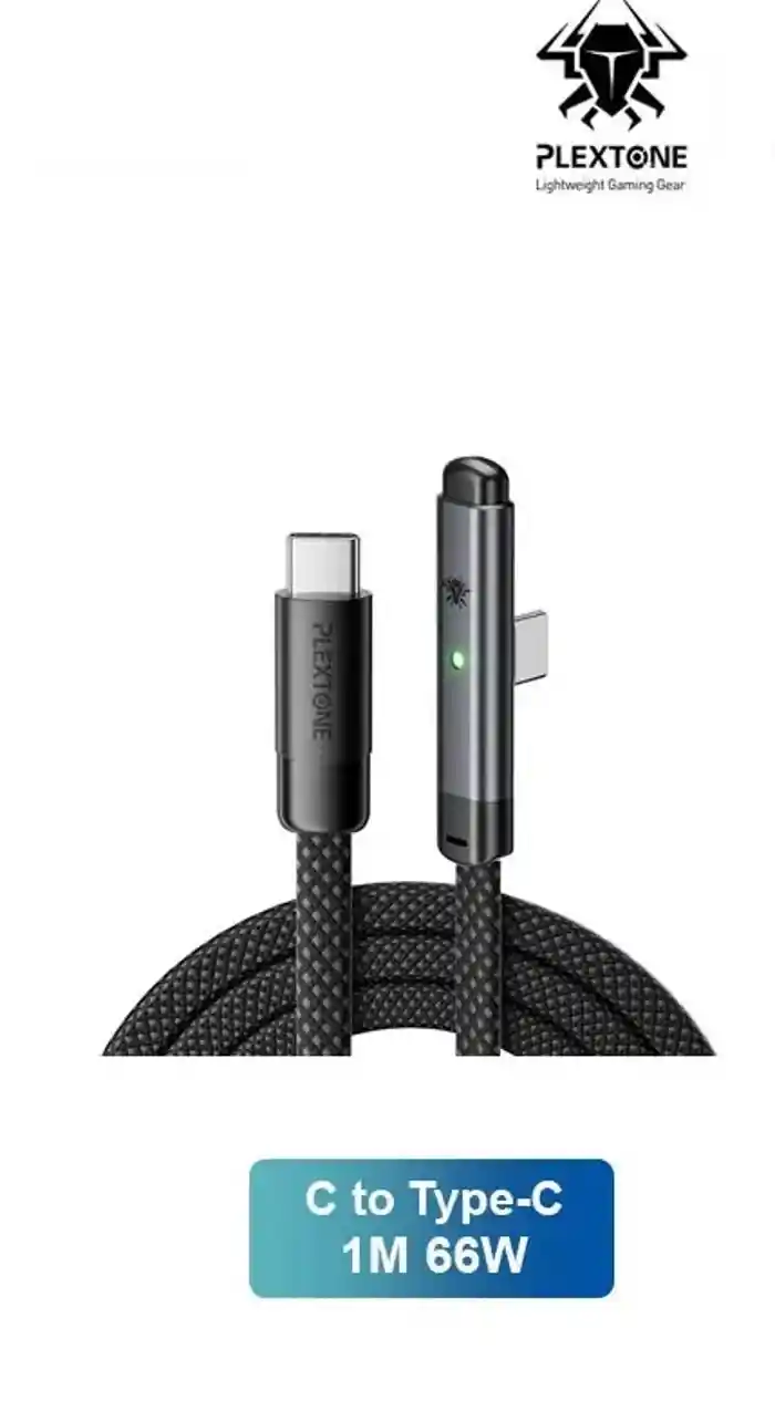 Plextone T100 Type C to Type Type C PD 20W 66W Elbow 90 Degree Gaming Charging Data Cable